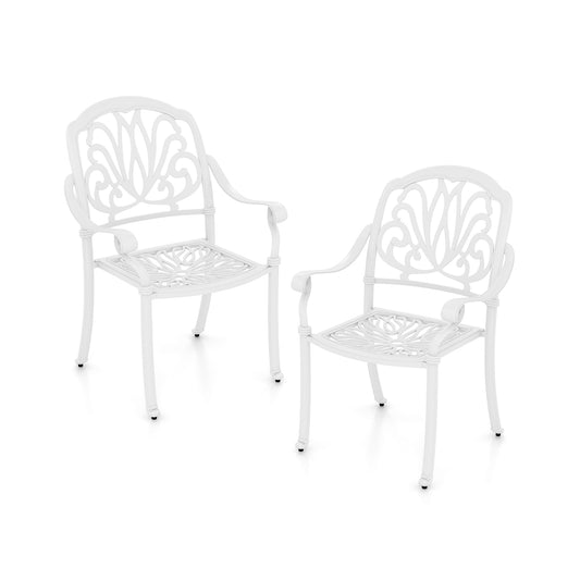 Patio Cast Aluminum Dining Chairs, 2 Pieces, With Armrests, White Patio Dining Chairs White at Gallery Canada