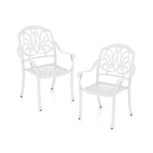 Patio Cast Aluminum Dining Chairs, 2 Pieces, With Armrests, White