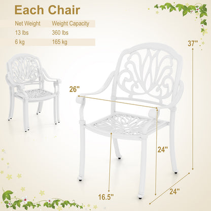 Chaises de salle à manger en aluminium coulé pour patio, 2 pièces, avec accoudoirs, blanches