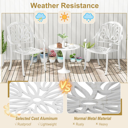 Chaises de salle à manger en aluminium coulé pour patio, 2 pièces, avec accoudoirs, blanches