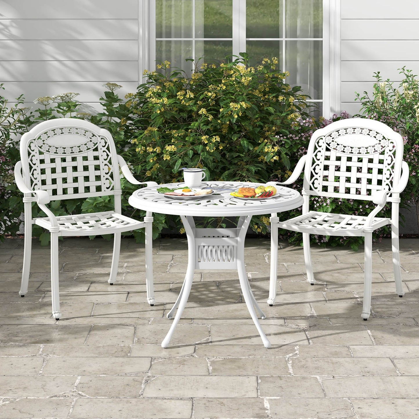 Cast Aluminum Patio Chairs Set of 2 with Armrests, White Patio Dining Chairs at Gallery Canada