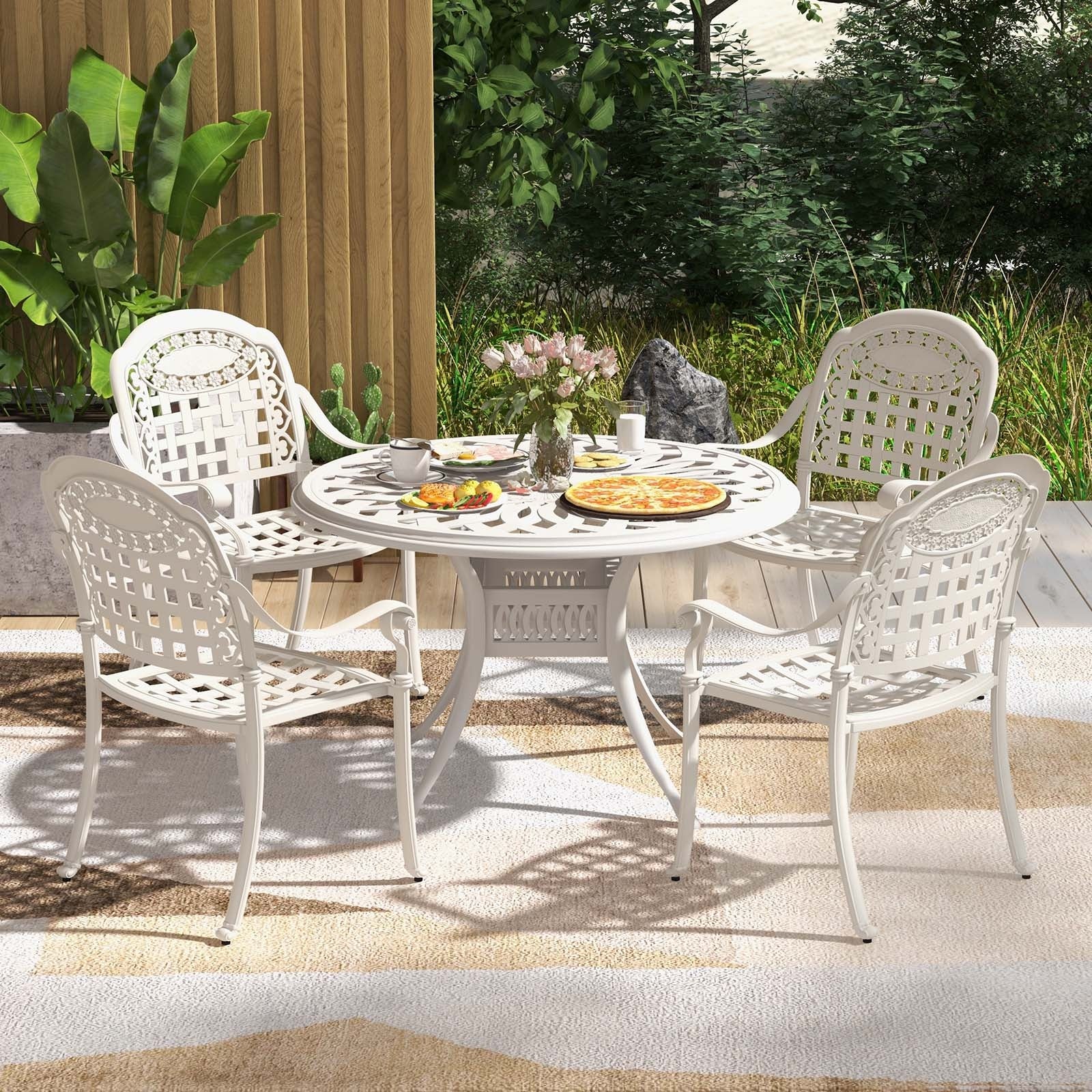 Cast Aluminum Patio Chairs Set of 2 with Armrests, White Patio Dining Chairs at Gallery Canada