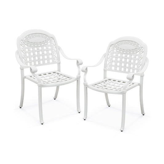 Cast Aluminum Patio Chairs, Set Of 2, White
