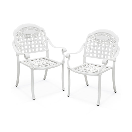 Cast Aluminum Patio Chairs Set of 2 with Armrests, White Patio Dining Chairs White at Gallery Canada