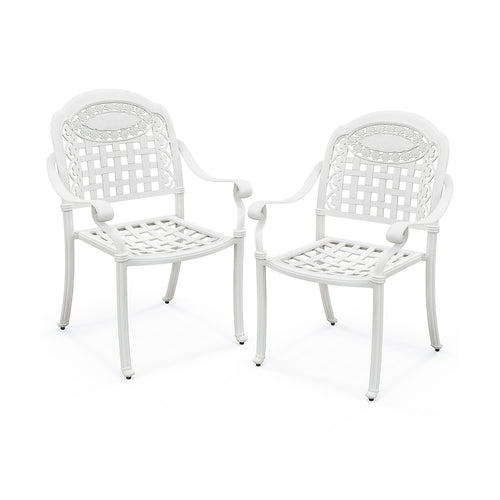 Cast Aluminum Patio Chairs Set of 2 with Armrests, White