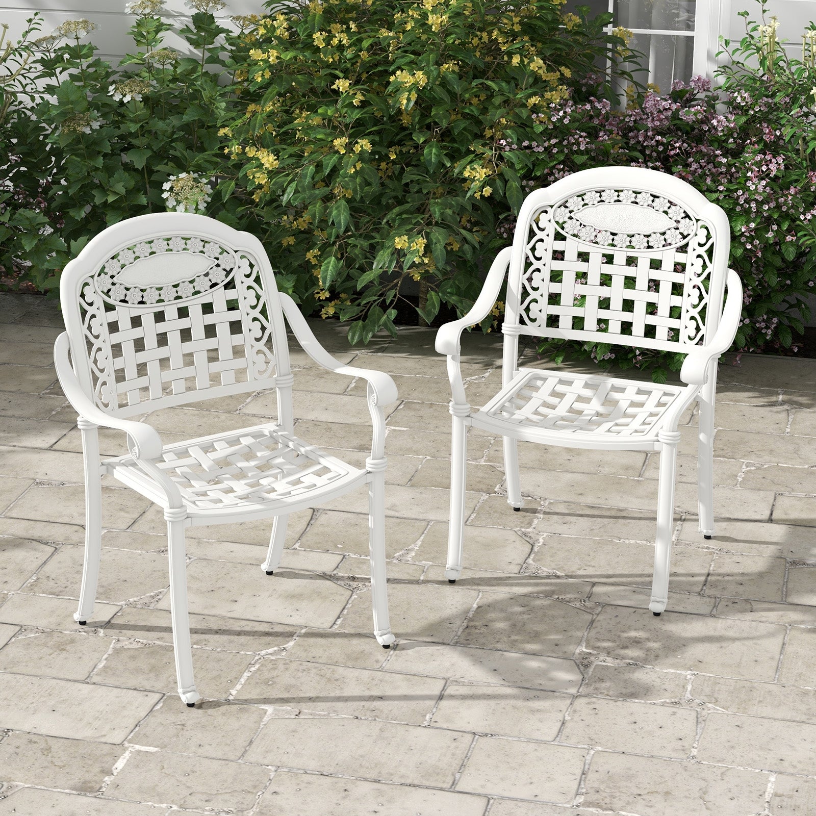 Cast Aluminum Patio Chairs Set of 2 with Armrests, White Patio Dining Chairs at Gallery Canada
