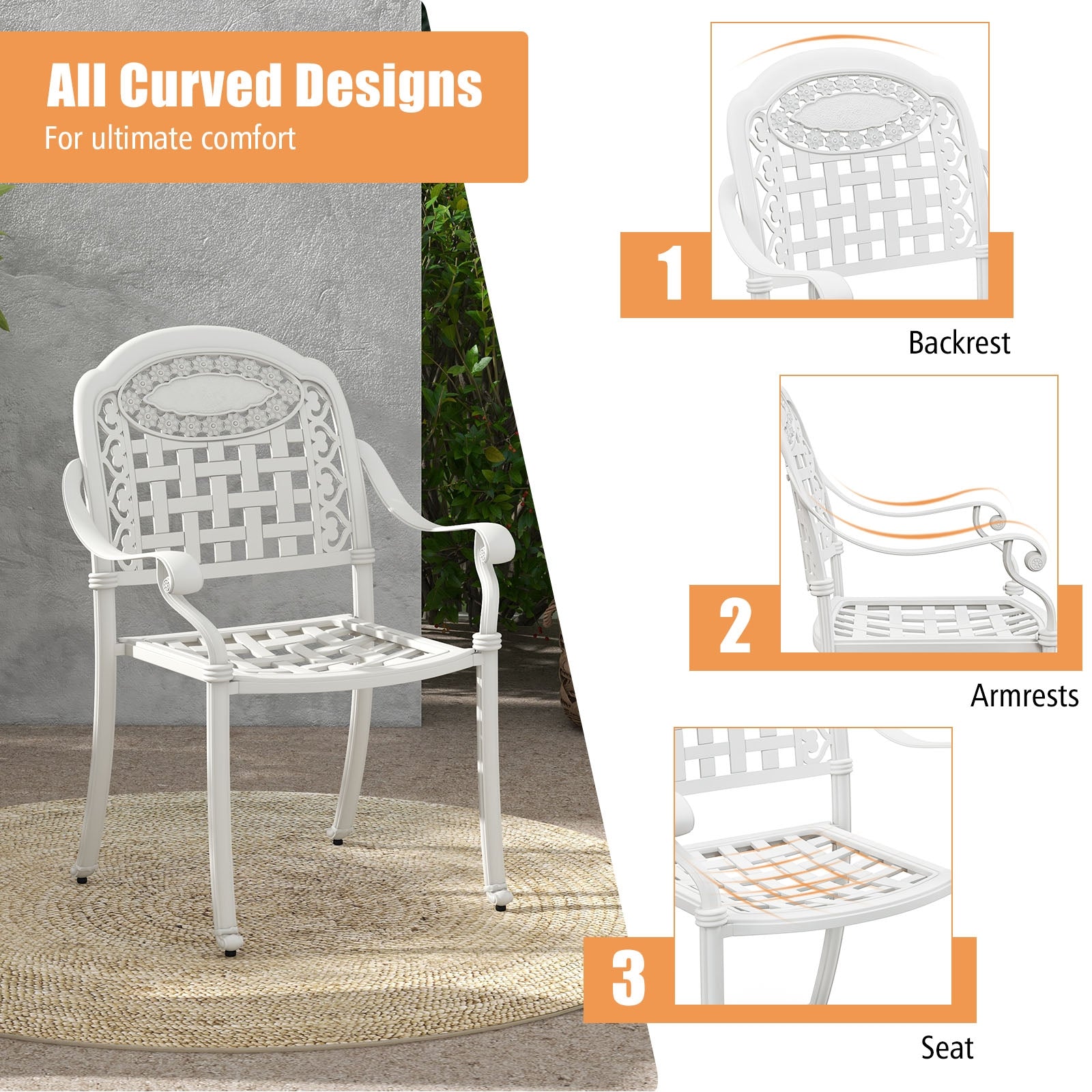 Cast Aluminum Patio Chairs Set of 2 with Armrests, White Patio Dining Chairs at Gallery Canada