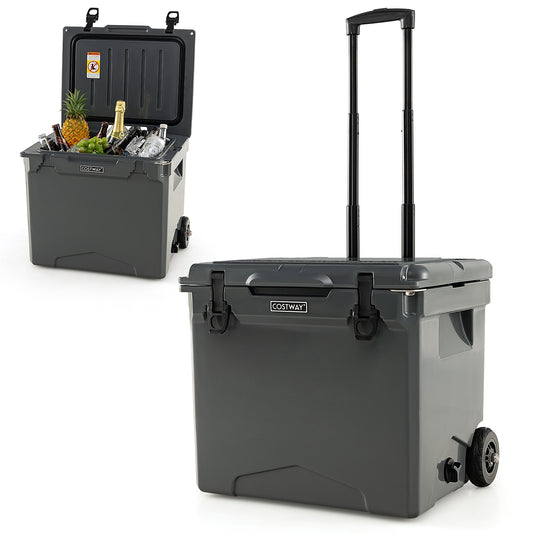 42 Quart Hard Cooler With Wheels And Handle, Gray Coolers Gray at Gallery Canada