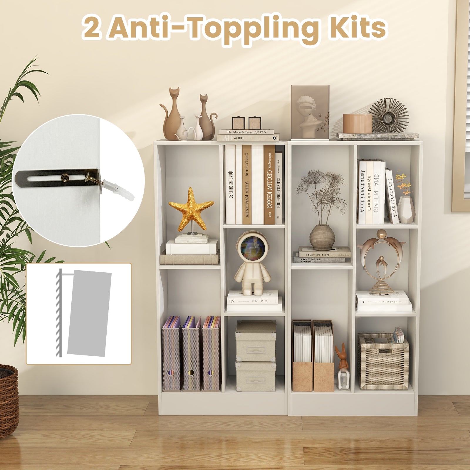41 Inches 5-Cube Floor Bookcase with 2 Anti-Tipping Kits, White Bookcases at Gallery Canada