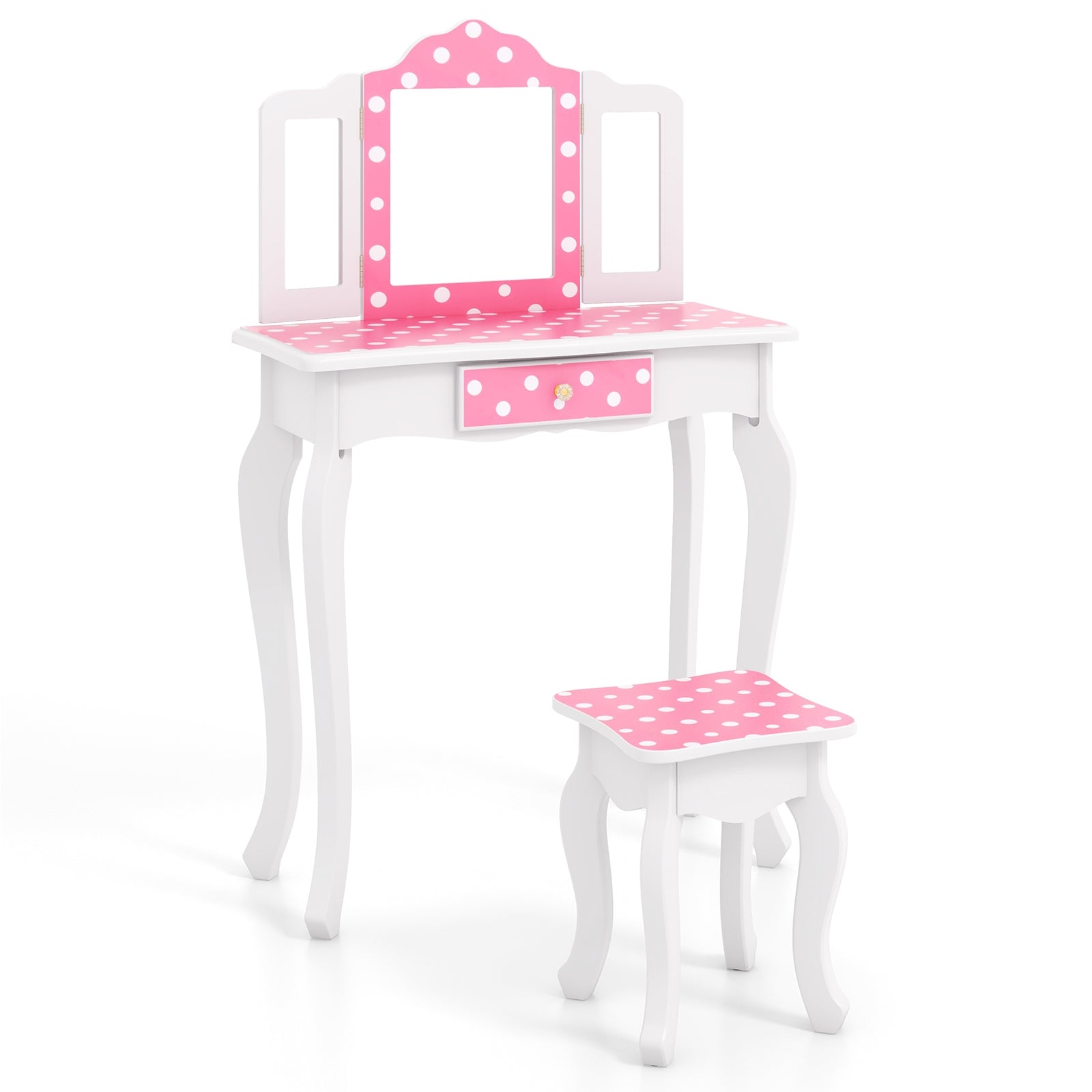 Princess Pretend Play Makeup Dressing Table with Cute Polka Dot Print, Pink Kids Vanities at Gallery Canada