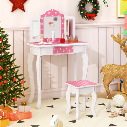 Princess Pretend Play Makeup Dressing Table with Cute Polka Dot Print, Pink Kids Vanities at Gallery Canada