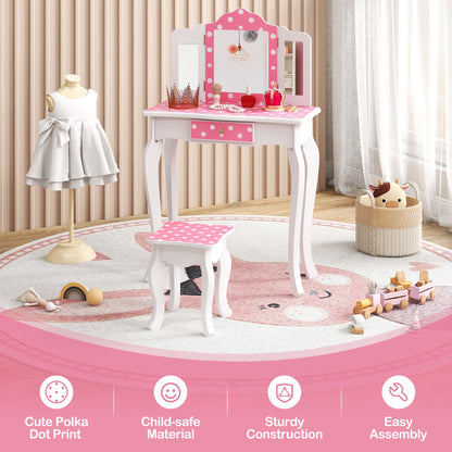 Princess Pretend Play Makeup Dressing Table with Cute Polka Dot Print, Pink Kids Vanities at Gallery Canada
