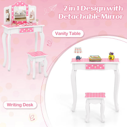 Princess Pretend Play Makeup Dressing Table with Cute Polka Dot Print, Pink Kids Vanities at Gallery Canada