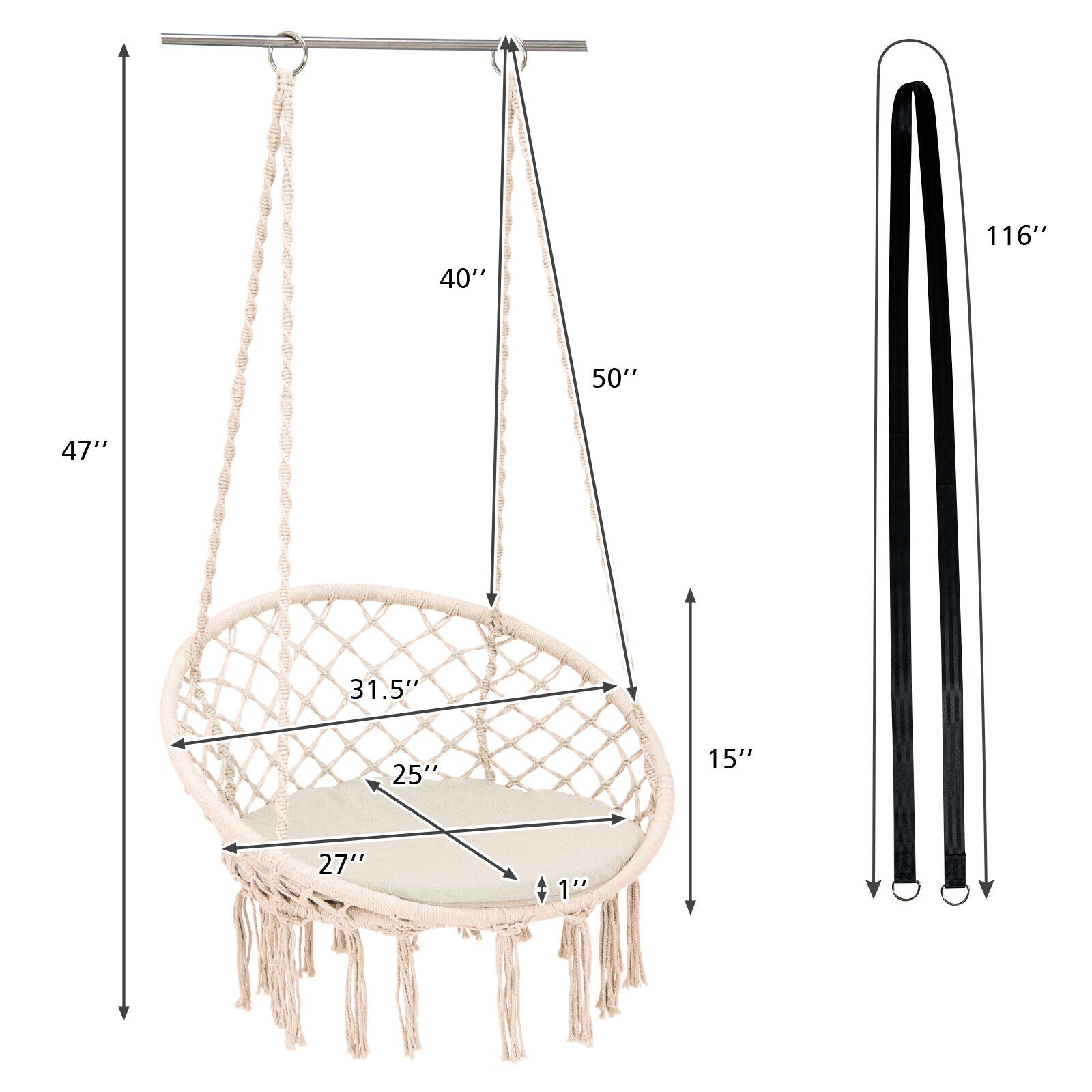 Cushioned Hammock Swing Chair, Beige Hammocks at Gallery Canada