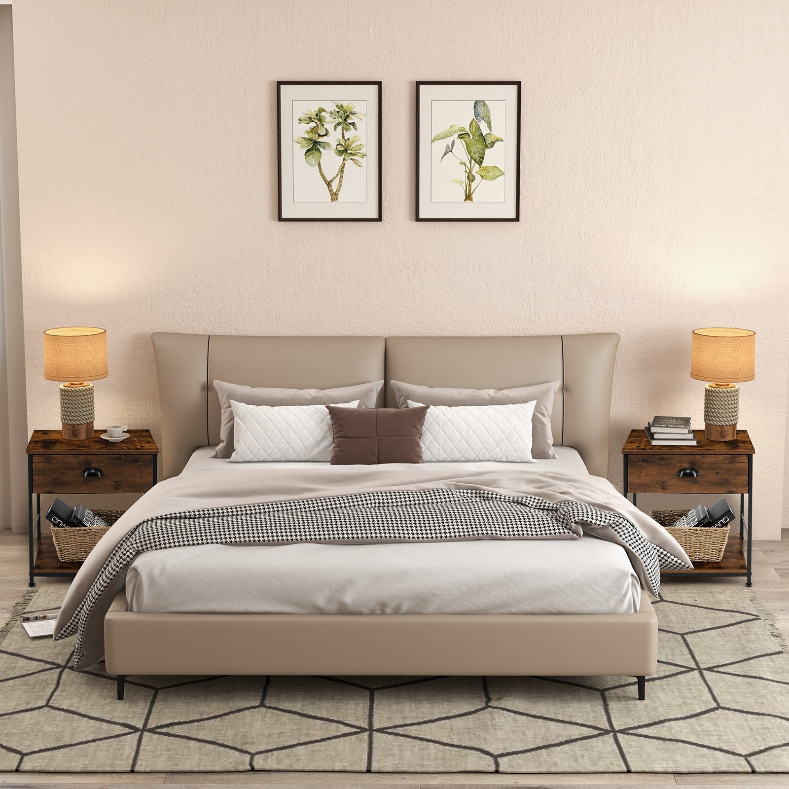 2 Tiers Nightstand with Open Storage Shelf for Living Room Bedroom-2 Pieces, Rustic Brown Nightstands at Gallery Canada