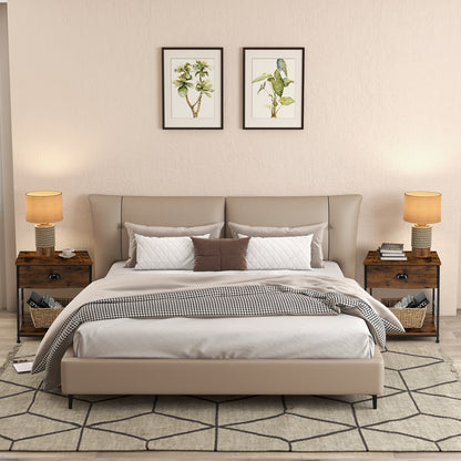 2 Tiers Nightstand with Open Storage Shelf for Living Room Bedroom-2 Pieces, Rustic Brown Nightstands at Gallery Canada