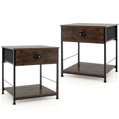 2 Tiers Nightstand with Open Storage Shelf for Living Room Bedroom-2 Pieces, Rustic Brown Nightstands at Gallery Canada
