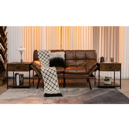 2 Tiers Nightstand with Open Storage Shelf for Living Room Bedroom-2 Pieces, Rustic Brown Nightstands at Gallery Canada