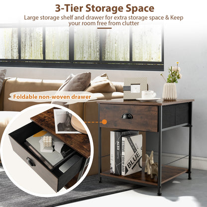 2 Tiers Nightstand with Open Storage Shelf for Living Room Bedroom-2 Pieces, Rustic Brown Nightstands at Gallery Canada