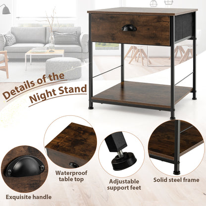 2 Tiers Nightstand with Open Storage Shelf for Living Room Bedroom-2 Pieces, Rustic Brown Nightstands at Gallery Canada