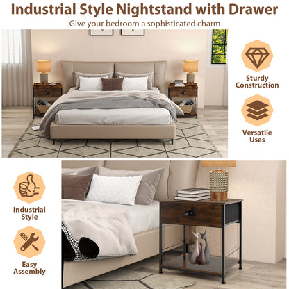 2 Tiers Nightstand with Open Storage Shelf for Living Room Bedroom-2 Pieces, Rustic Brown Nightstands at Gallery Canada