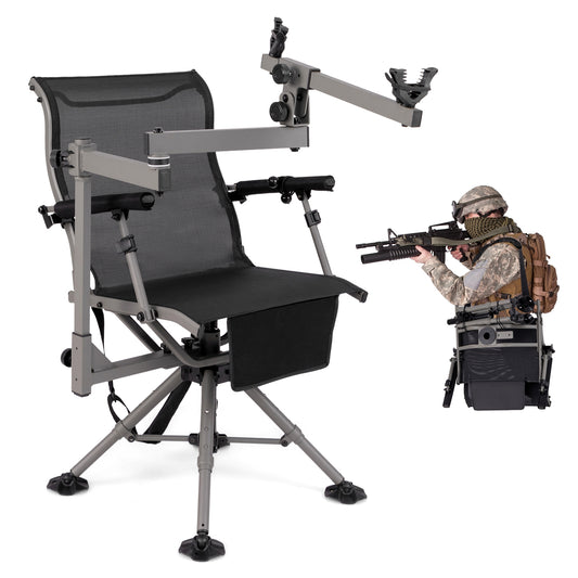 360° Swivel Portable Hunting Chair with Adjustable Legs and Armrests, Black