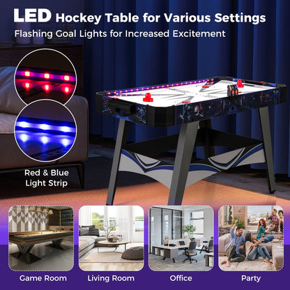 Table de jeu de hockey à air comprimé, 2 poussoirs et palets, bleu