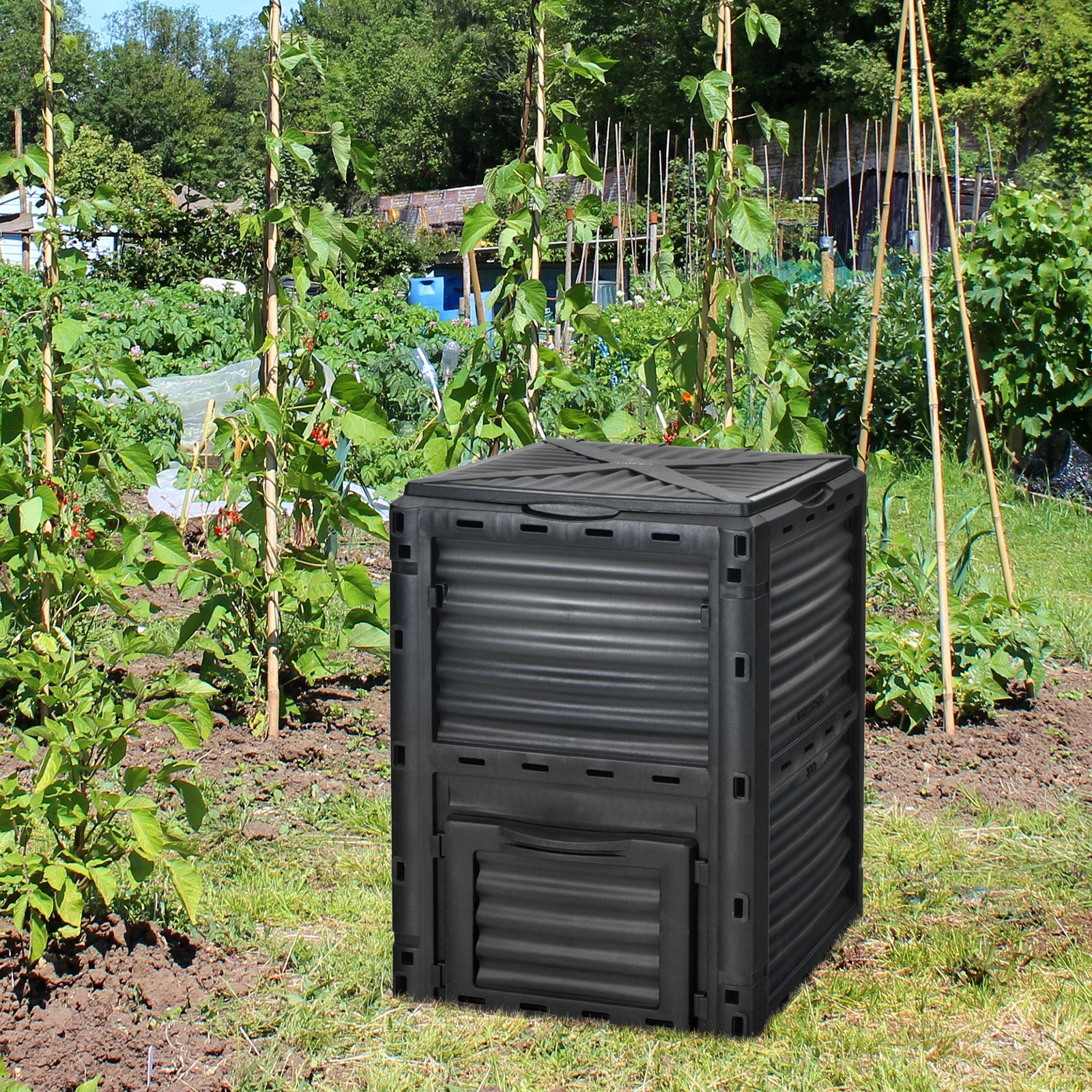 80-Gallon Outdoor Composter with Large Openable Lid and Bottom Exit Door, Black Garden Tools at Gallery Canada