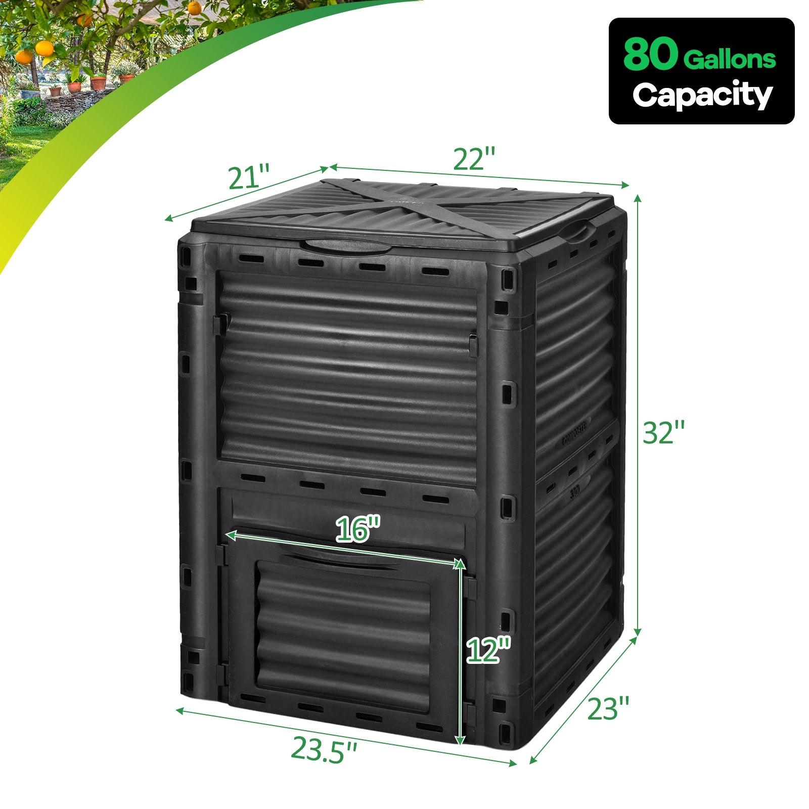 80-Gallon Outdoor Composter with Large Openable Lid and Bottom Exit Door, Black Garden Tools at Gallery Canada