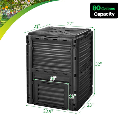 80-Gallon Outdoor Composter with Large Openable Lid and Bottom Exit Door, Black Garden Tools at Gallery Canada