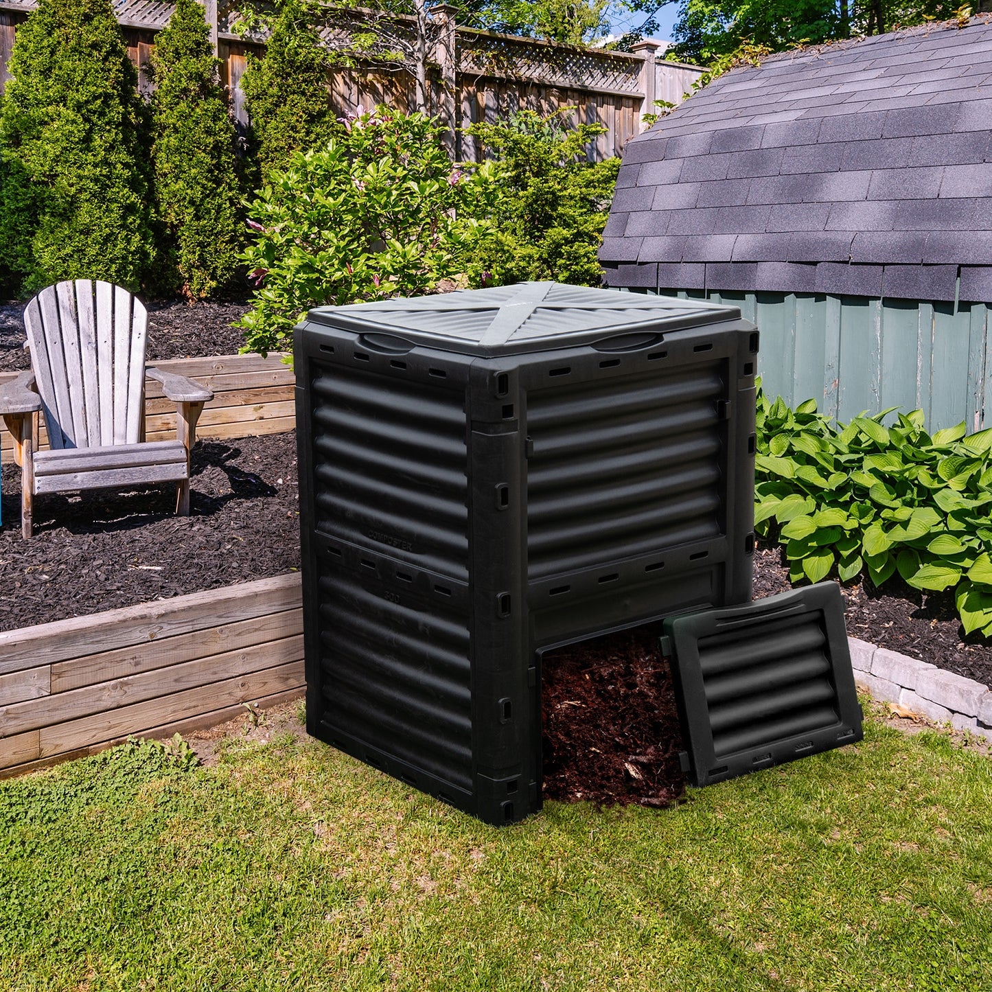 80-Gallon Outdoor Composter with Large Openable Lid and Bottom Exit Door, Black Garden Tools at Gallery Canada