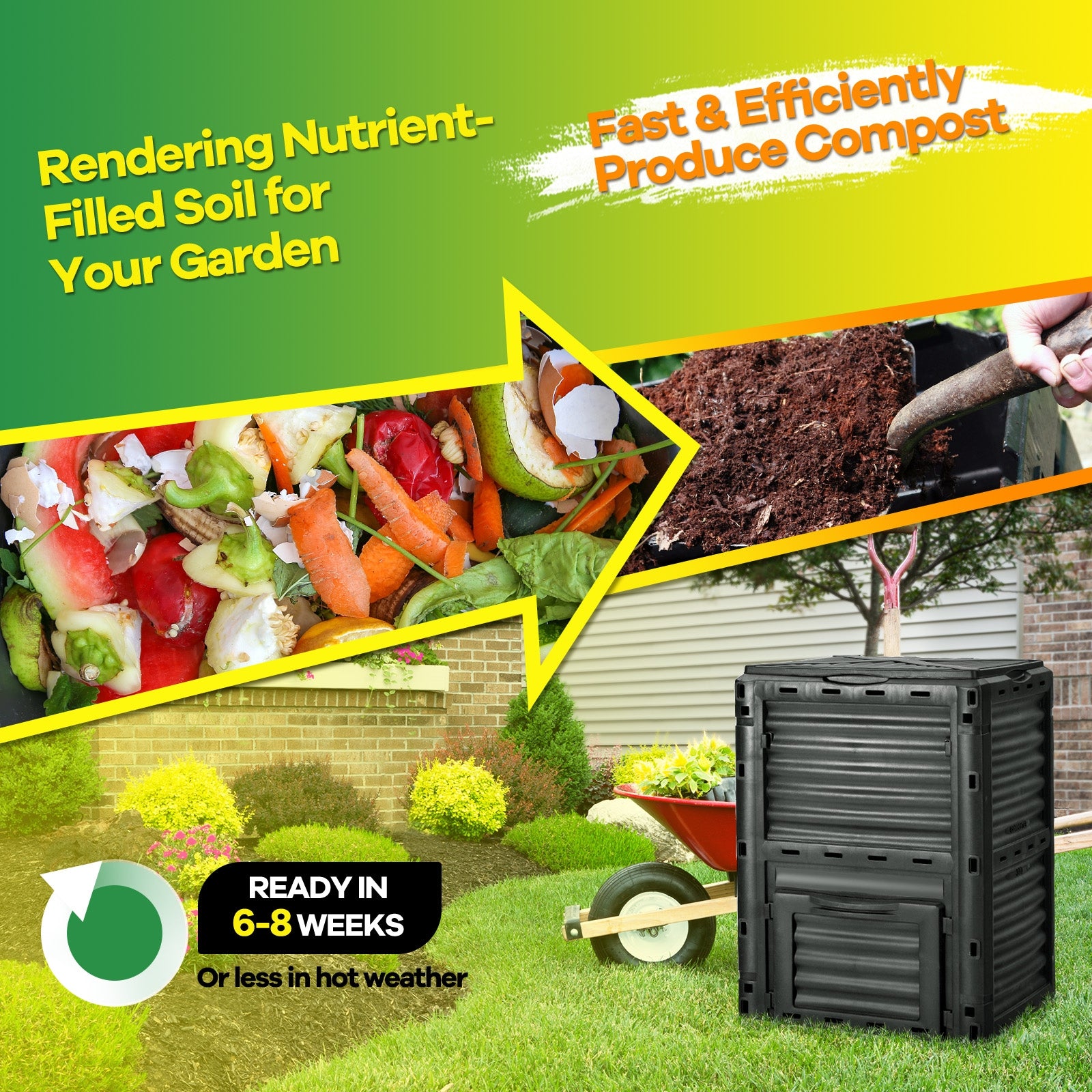 80-Gallon Outdoor Composter with Large Openable Lid and Bottom Exit Door, Black Garden Tools at Gallery Canada