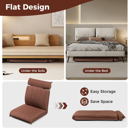 Folding Floor Chair with 14-Poistion Adjustable Backrest and 5-Position Adjustable Headrest, Brown Floor Chairs at Gallery Canada