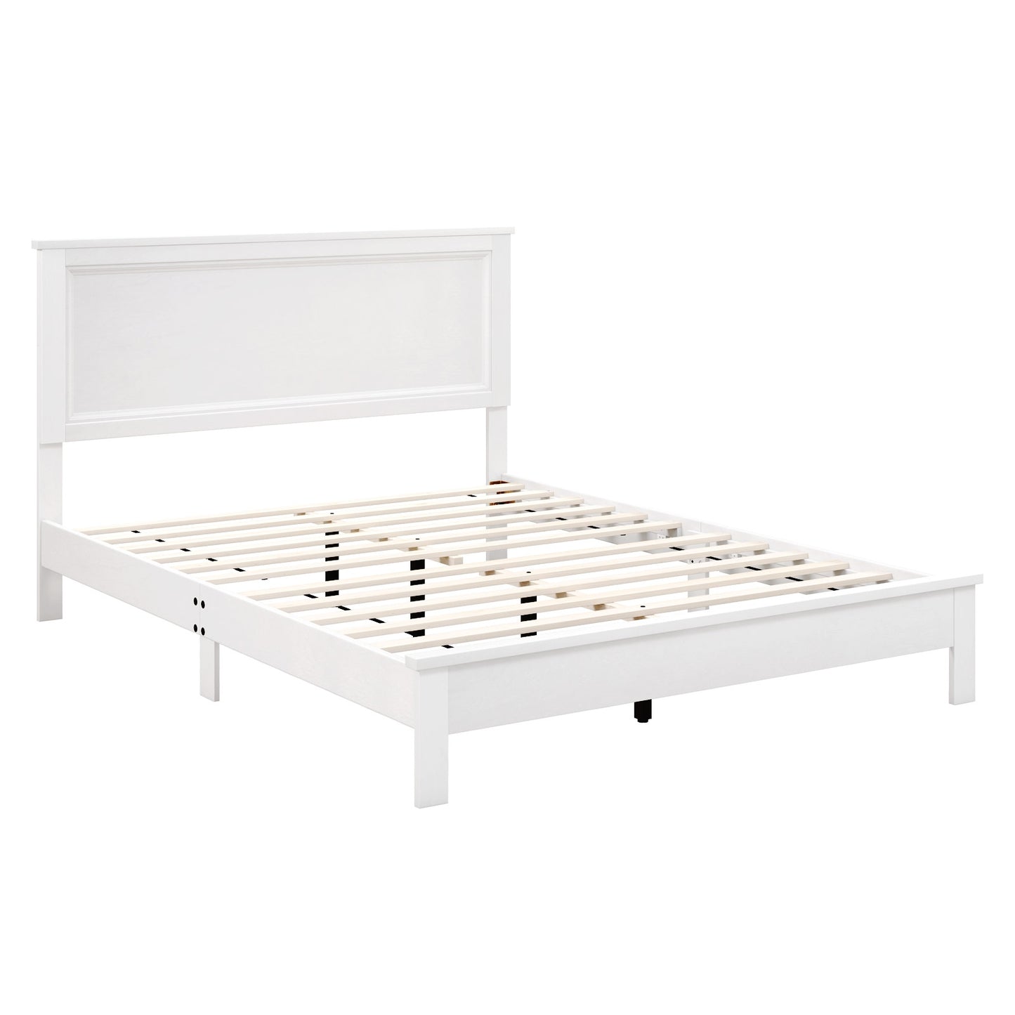 Cadre de lit Queen Size, Plateforme à lattes, Tête de lit haute, Blanc