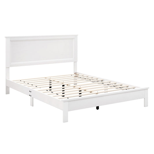 Queen Size Bed Frame Platform Slat High Headboard Bedroom with Rubber Wood Leg, White Simple Bed Frame White at Gallery Canada