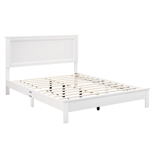Queen Size Bed Frame Platform Slat High Headboard Bedroom with Rubber Wood Leg, White