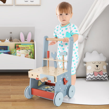 2-in-1 Toddler Wooden Baby Push Walker with Multi-Activity Center, Blue Baby Gyms & Playmats at Gallery Canada