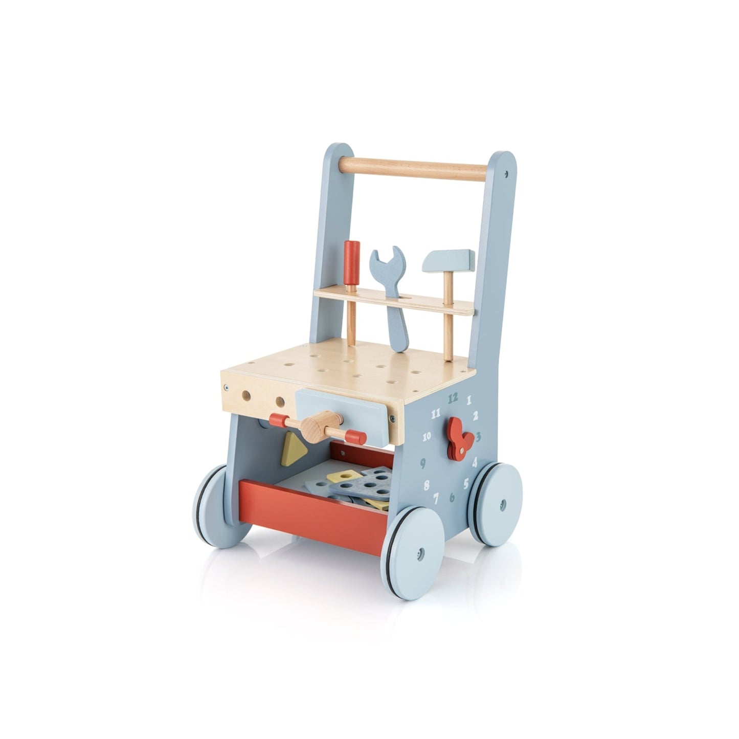 2-in-1 Toddler Wooden Baby Push Walker with Multi-Activity Center, Blue