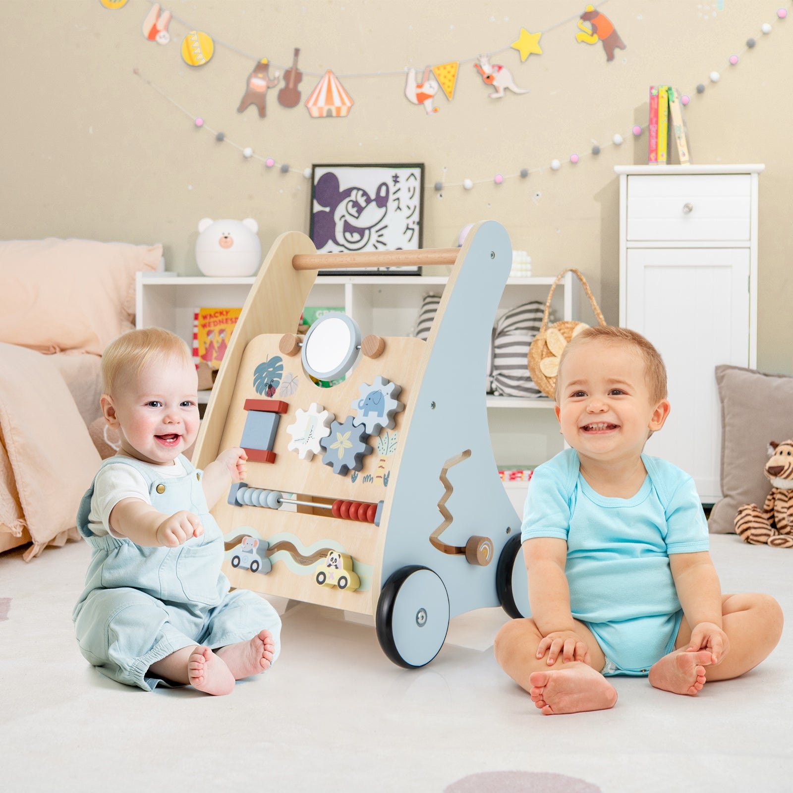 Wooden Baby Push and Pull Walker with Multi-Activity Learning Center, Blue Baby Gyms & Playmats at Gallery Canada