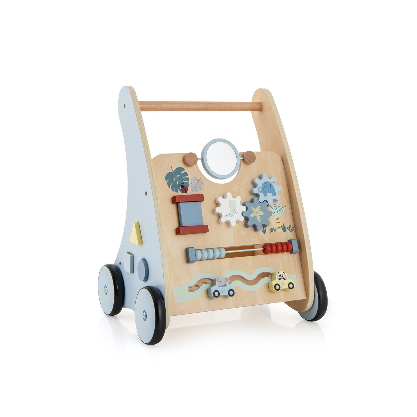 Pousseur-Tireur en Bois pour Bébé, Centre d'Activités Multi-Apprentissages, Bleu