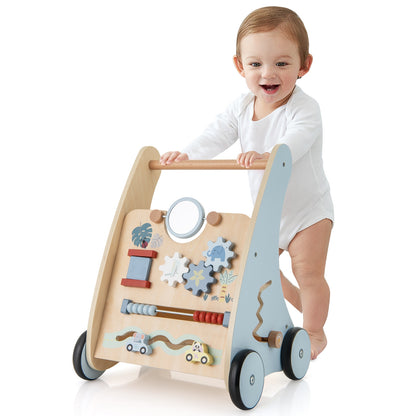 Wooden Baby Push and Pull Walker with Multi-Activity Learning Center, Blue Baby Gyms & Playmats at Gallery Canada