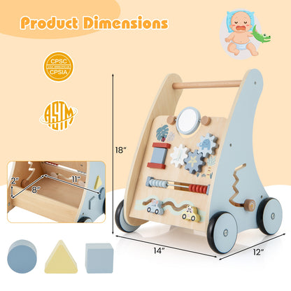 Wooden Baby Push and Pull Walker with Multi-Activity Learning Center, Blue Baby Gyms & Playmats at Gallery Canada