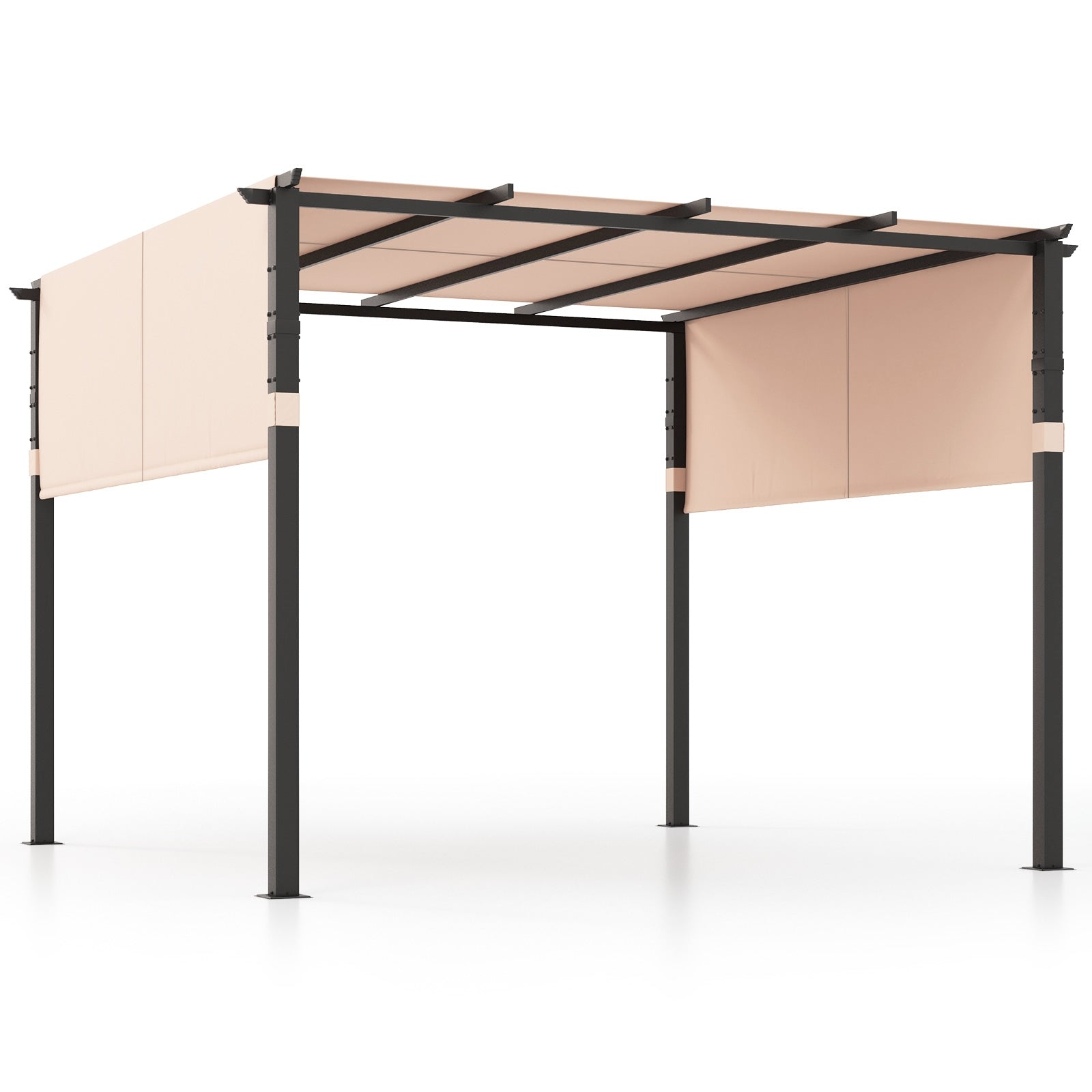 10 x 10 ft Flat Top Pergola with Retractable Canopy for Garden Pool Porch and Backyard, Beige Gazebos at Gallery Canada