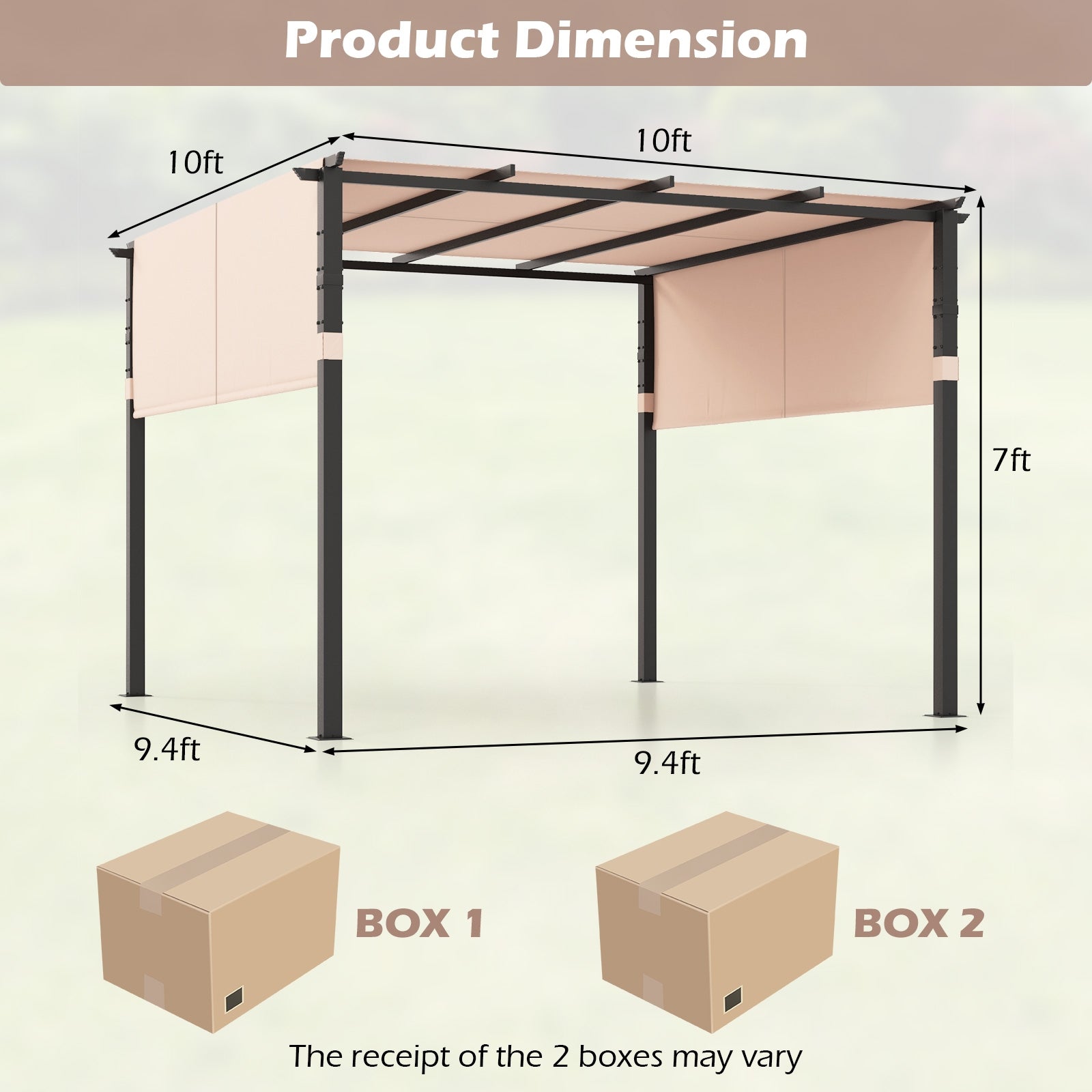 10 x 10 ft Flat Top Pergola with Retractable Canopy for Garden Pool Porch and Backyard, Beige Gazebos at Gallery Canada