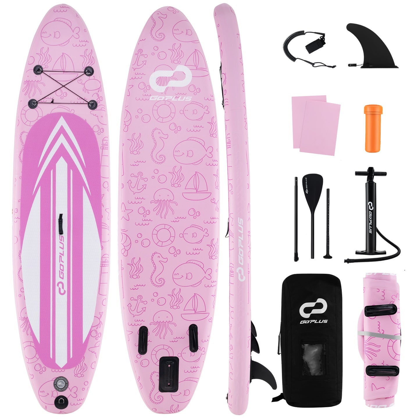 Planche à Paddle Gonflable Debout, 3 Ailerons, Sac à Dos, S