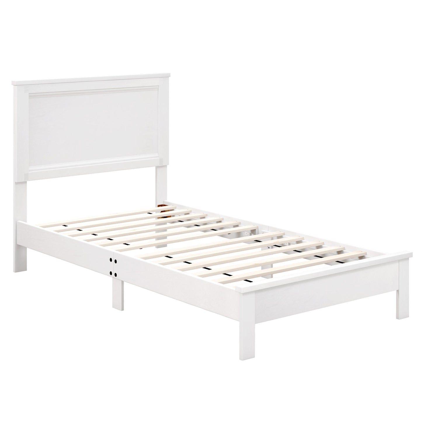 Cadre de lit en bois de taille jumelle, tête de lit, support à lattes, blanc