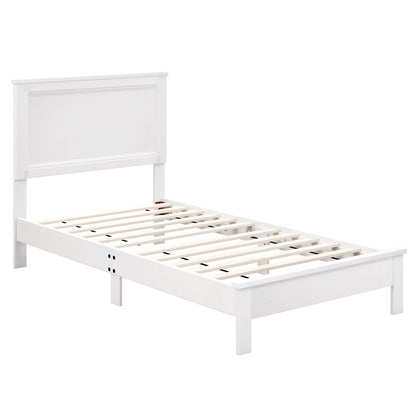 Cadre de lit en bois de taille jumelle, tête de lit, support à lattes, blanc