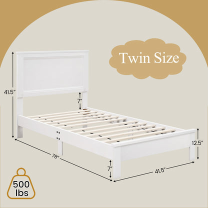 Twin Size Wooden Bed Frame with Headboard and Slat Support, White Simple Bed Frame at Gallery Canada