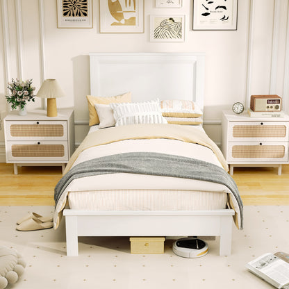 Twin Size Wooden Bed Frame with Headboard and Slat Support, White Simple Bed Frame at Gallery Canada