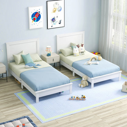 Twin Size Wooden Bed Frame with Headboard and Slat Support, White Simple Bed Frame at Gallery Canada